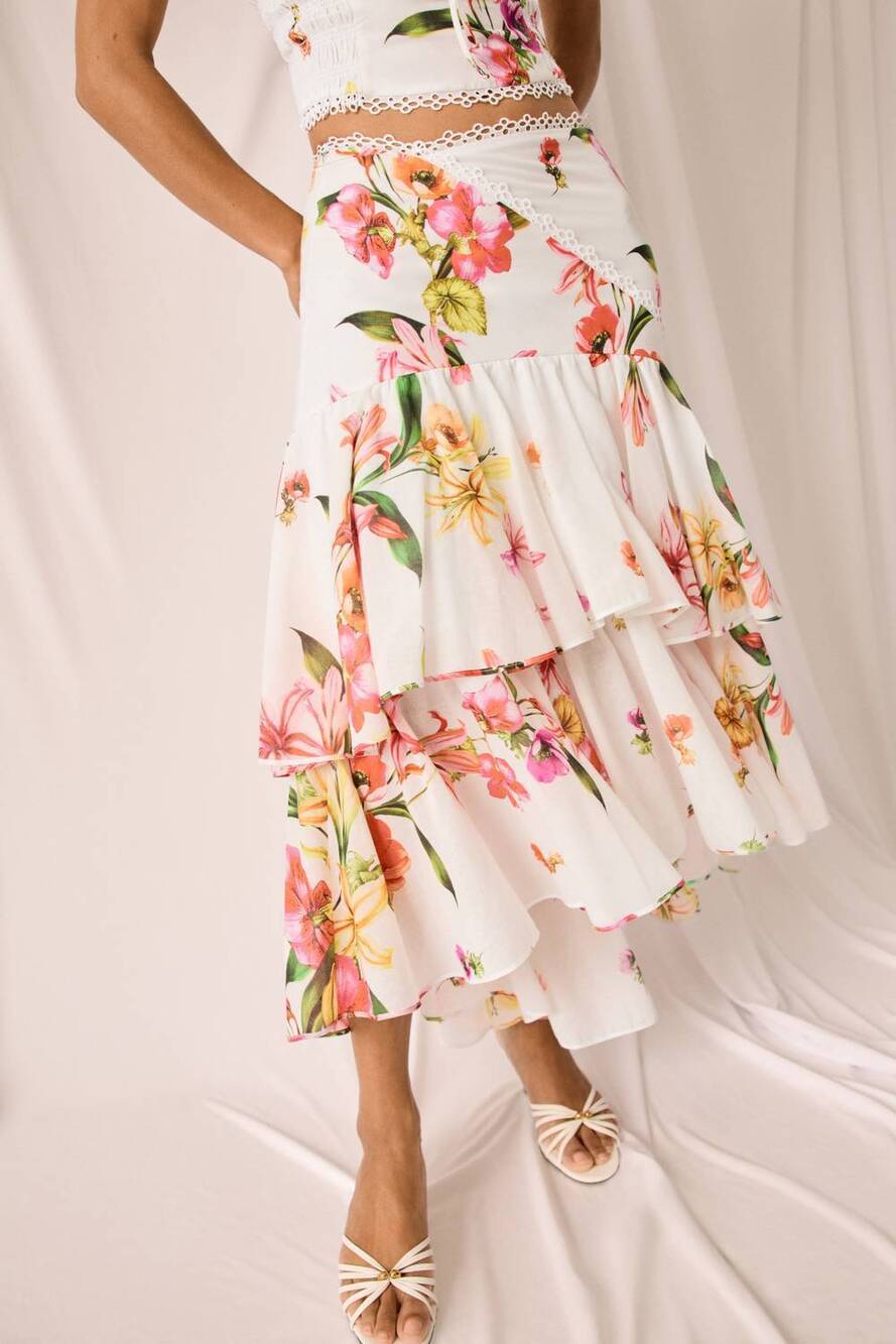 NEW CHARO RUIZ women's grove long skirt in white bliss